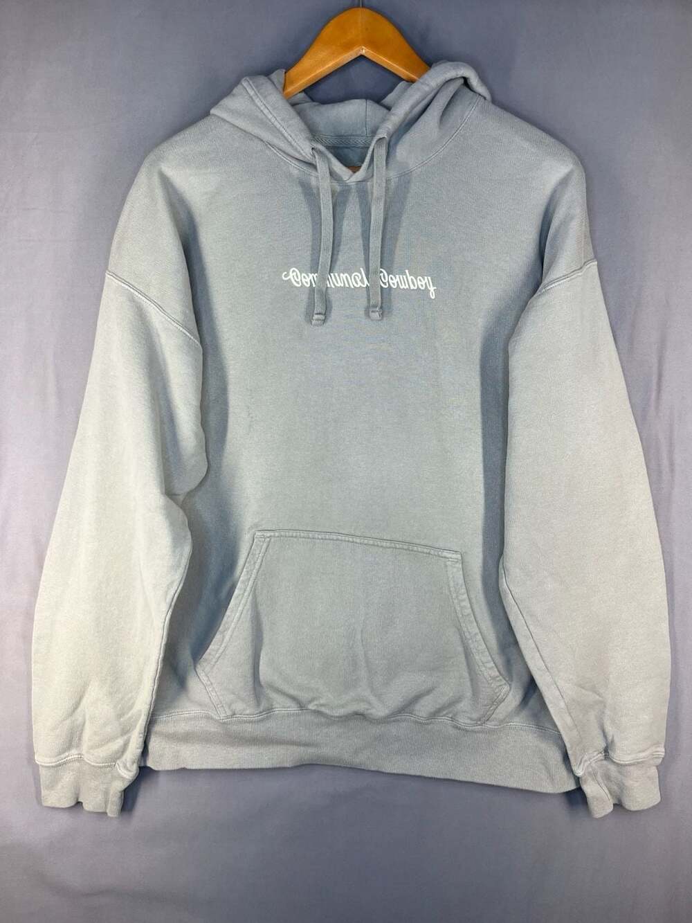 Communal Cowboy Pullover Hoodie Light Blue Size Large Made in Austin Texas